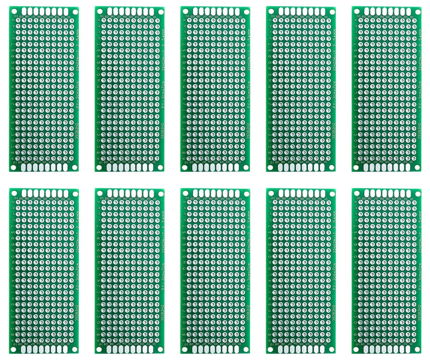 10 Pack Double Sided PCB Prototype Board, 3 x 7 cm with 240 holes