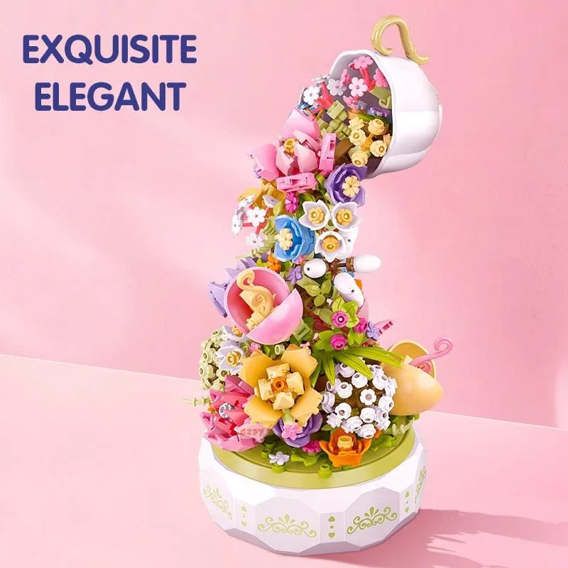 575pcs Tea Pot Flower Lighting Music Box Building Block