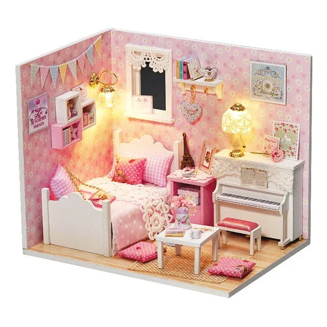 Doll House Furniture Diy Miniature 3D Wooden Miniaturas Dollhouse Toys for Children Birthday Gifts Casa Kitten Diary H013