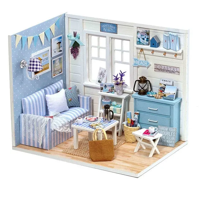 Doll House Furniture Diy Miniature 3D Wooden Miniaturas Dollhouse Toys for Children Birthday Gifts Casa Kitten Diary H013