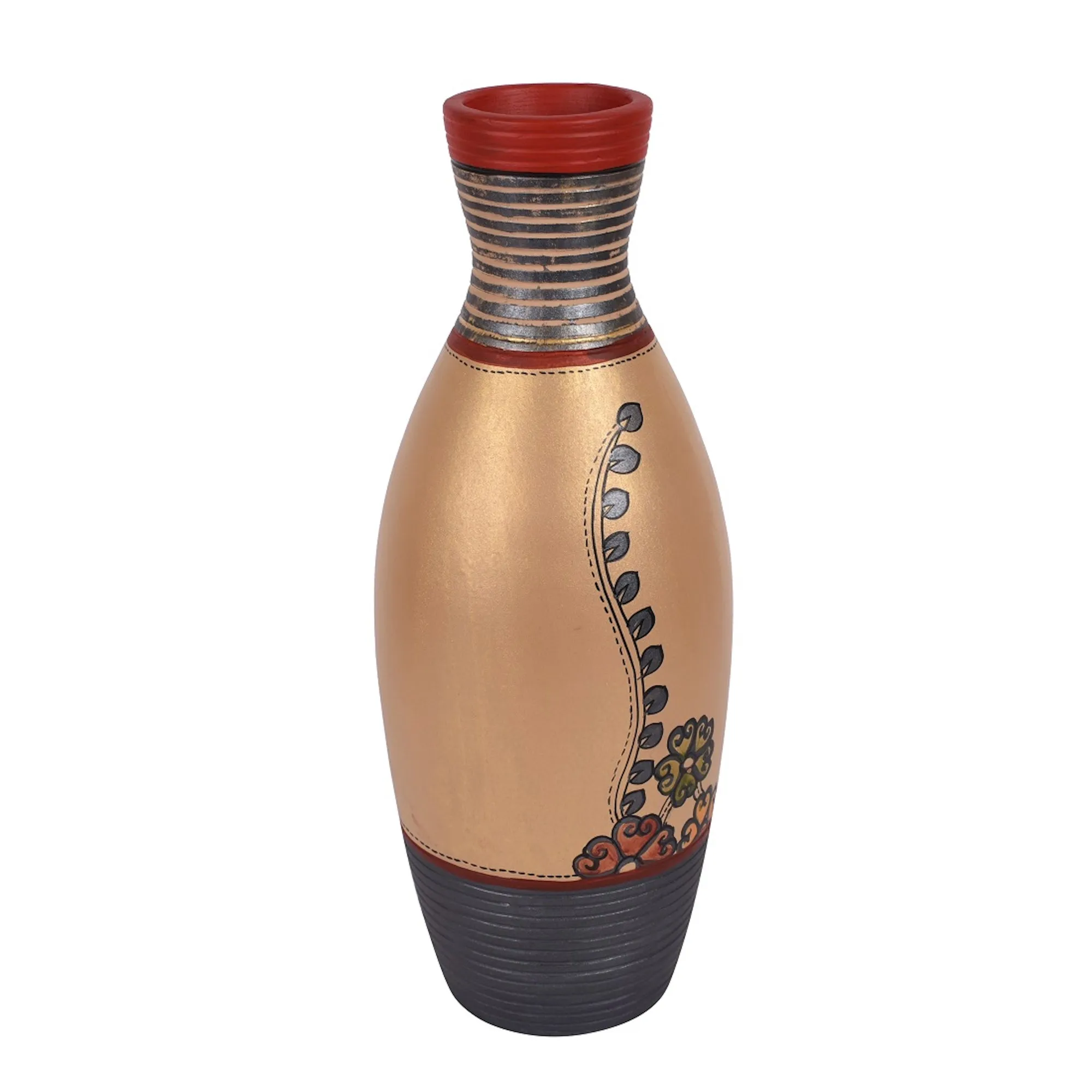 Vase Earthen Handcrafted Simmer Gold Madhubani 12x4(HxD)
