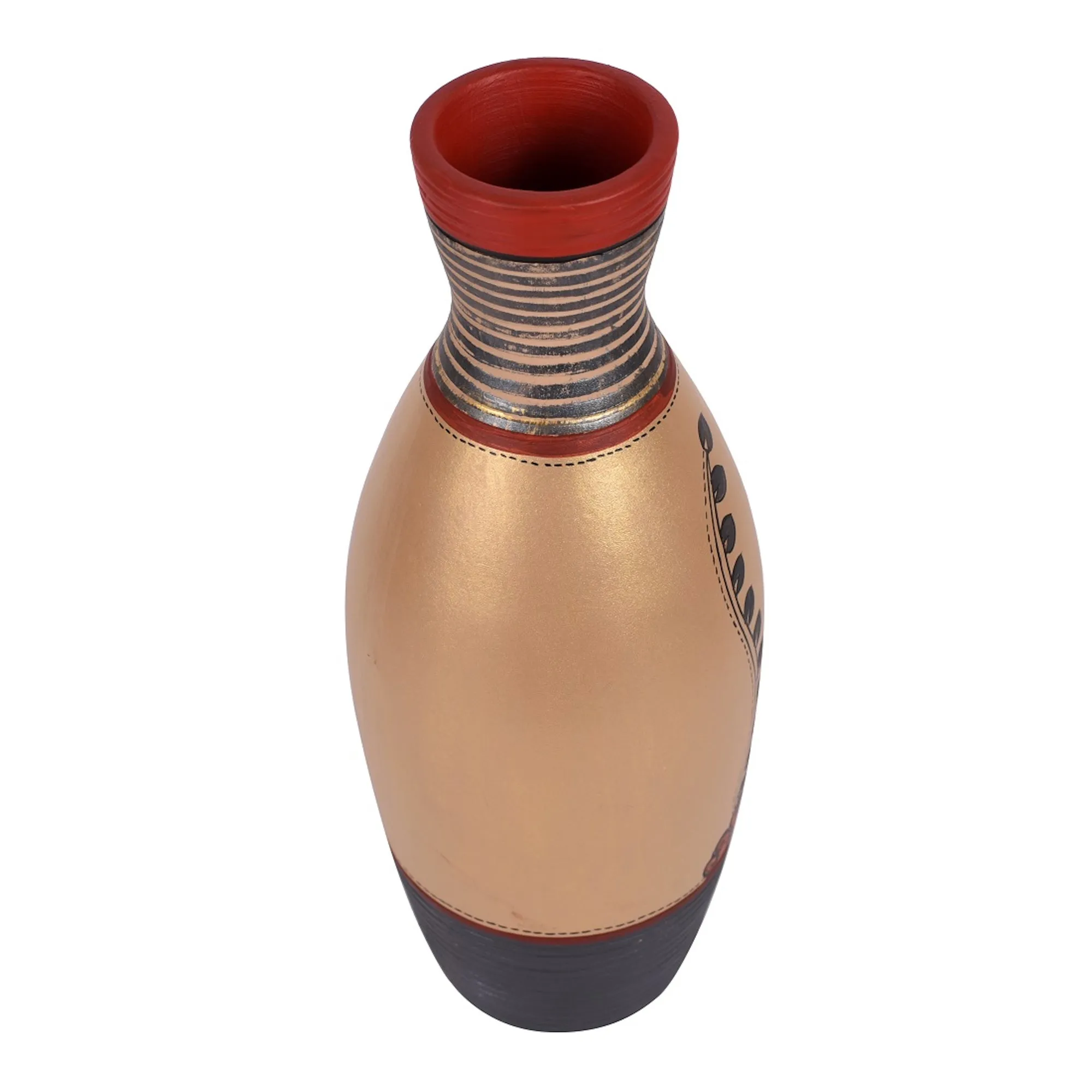 Vase Earthen Handcrafted Simmer Gold Madhubani 12x4(HxD)