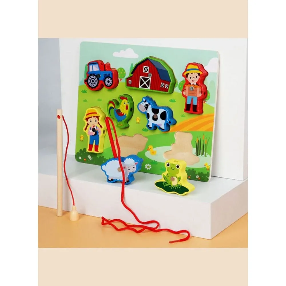 Wooden Magnetic Fishing Toys Set with Fish Rod, Interactive Early Educational Wooden Toys, Vehicles