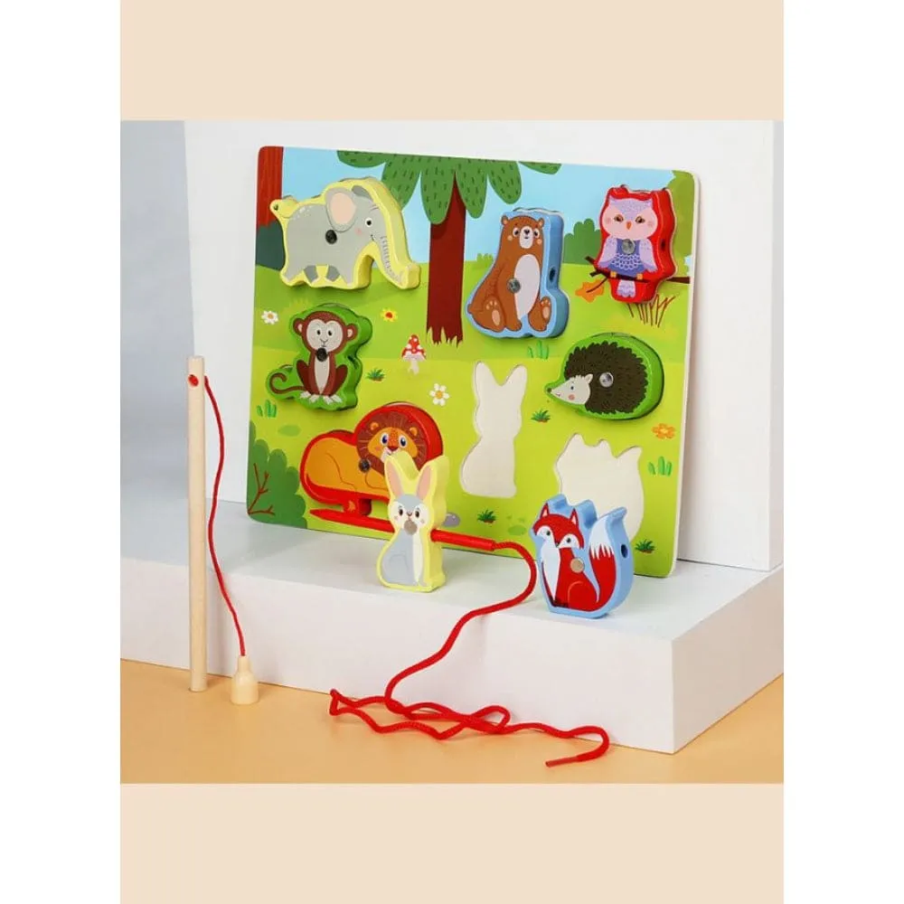 Wooden Magnetic Fishing Toys Set with Fish Rod, Interactive Early Educational Wooden Toys, Vehicles